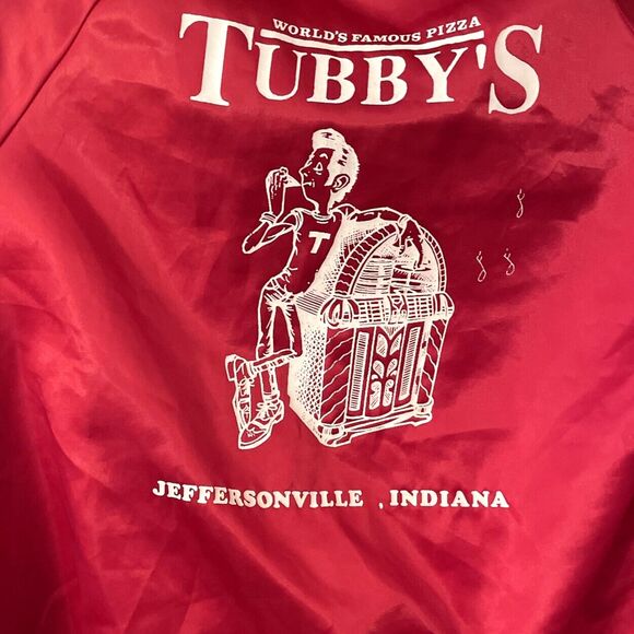 Vintage Satin Bomber Red Jacket XXL 80s Worlds Famous Pizza TUBBY’S Indiana - Picture 2 of 8